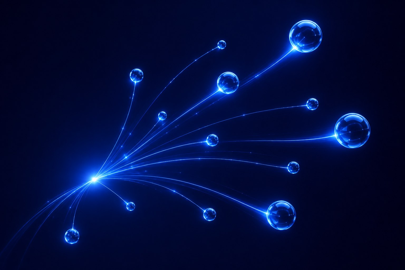Abstract visualisation of a single point of light splitting into many separate destinations, representing search fragmenting across multiple AI platforms